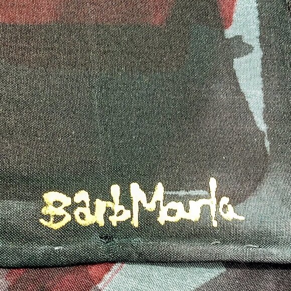 Hand-Painted Barb Marla Black Red Grey Silk Oblong Scarf - Picture 4 of 4